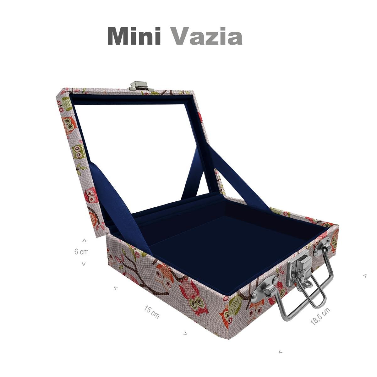 Maleta Mini Vazia Coruja Fundo Rosa Com Espelho - Sob Encomenda