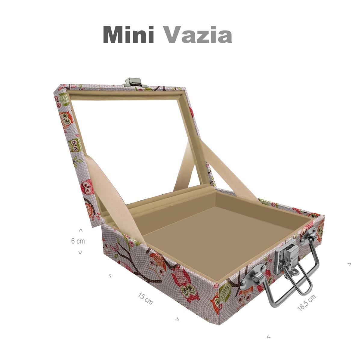 Maleta Mini Vazia Coruja Fundo Rosa Com Espelho - Sob Encomenda