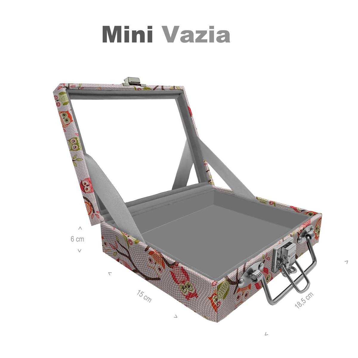 Maleta Mini Vazia Coruja Fundo Rosa Com Espelho - Sob Encomenda