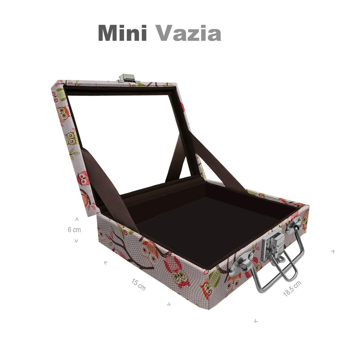 Maleta Mini Vazia Coruja Fundo Rosa Com Espelho - Sob Encomenda