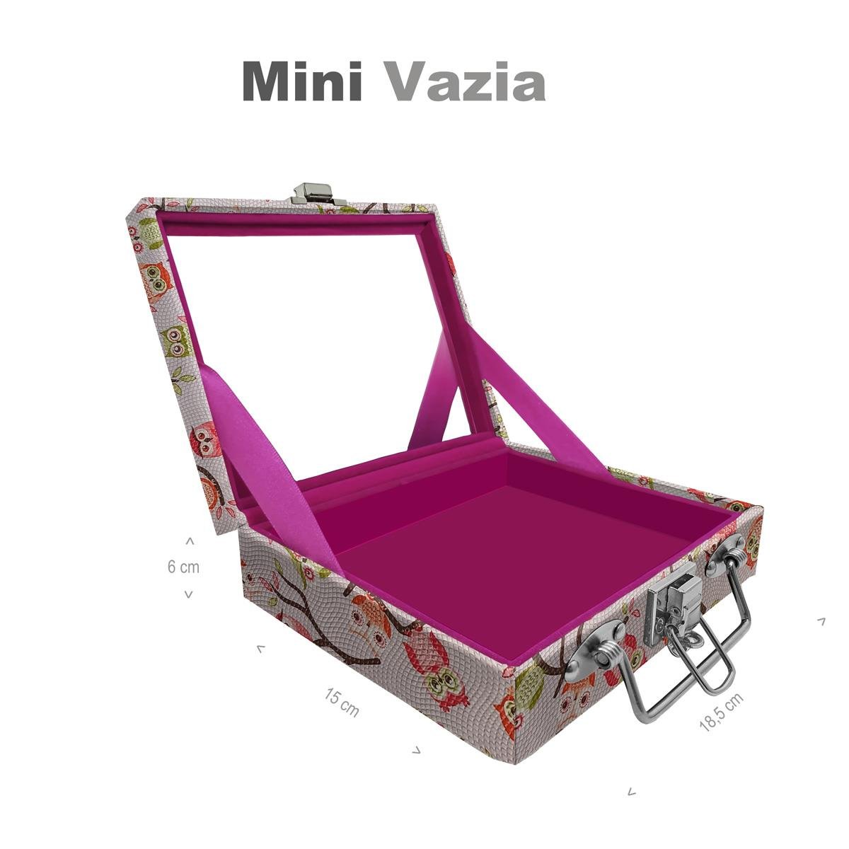 Maleta Mini Vazia Coruja Fundo Rosa Com Espelho - Sob Encomenda