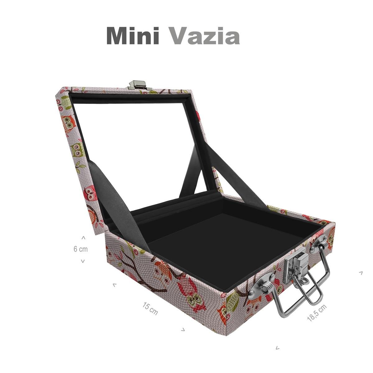 Maleta Mini Vazia Coruja Fundo Rosa Com Espelho - Sob Encomenda