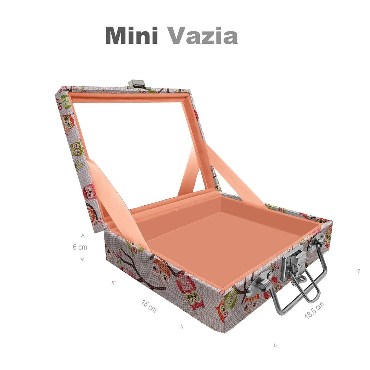 Maleta Mini Vazia Coruja Fundo Rosa Com Espelho - Sob Encomenda