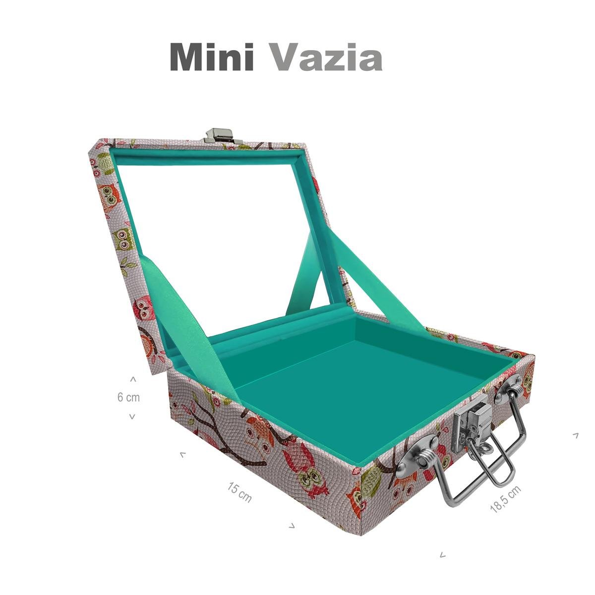 Maleta Mini Vazia Coruja Fundo Rosa Com Espelho - Sob Encomenda