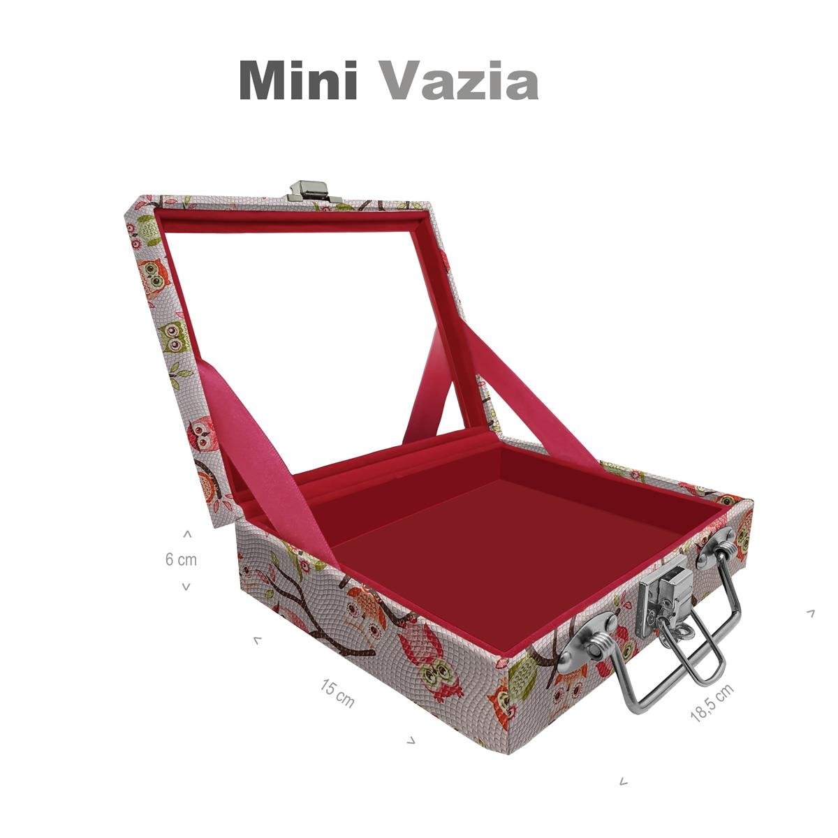 Maleta Mini Vazia Coruja Fundo Rosa Com Espelho - Sob Encomenda