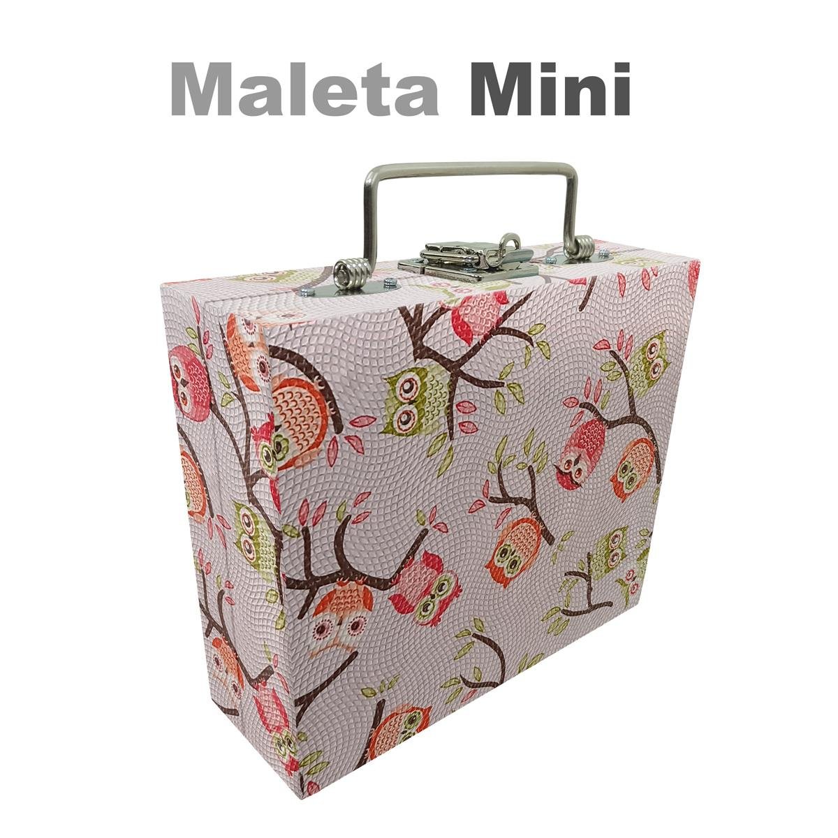 Maleta Mini Vazia Coruja Fundo Rosa Com Espelho - Sob Encomenda