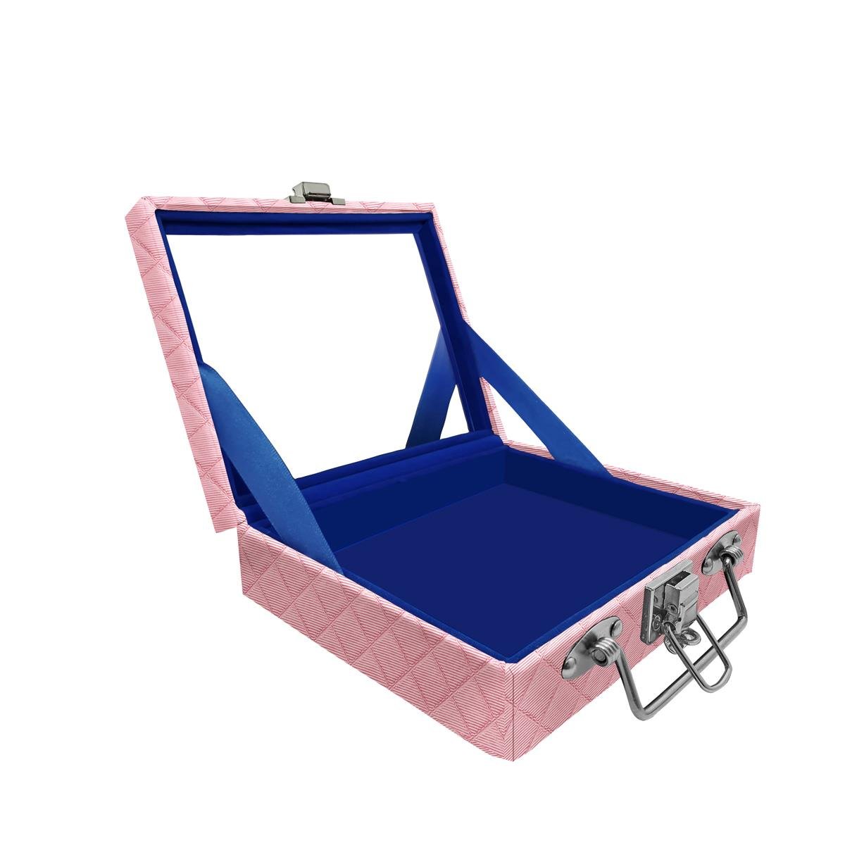 Maleta Mini Vazia Dijon Rosa Bebê Metalizado Com Espelho - Sob Encomenda