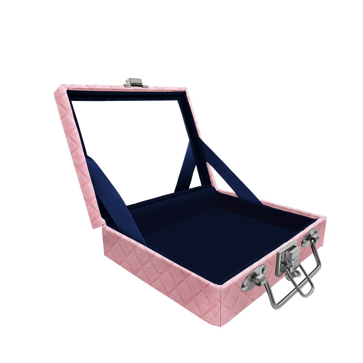 Maleta Mini Vazia Dijon Rosa Bebê Metalizado Com Espelho - Sob Encomenda