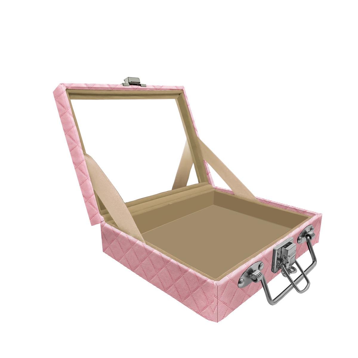 Maleta Mini Vazia Dijon Rosa Bebê Metalizado Com Espelho - Sob Encomenda