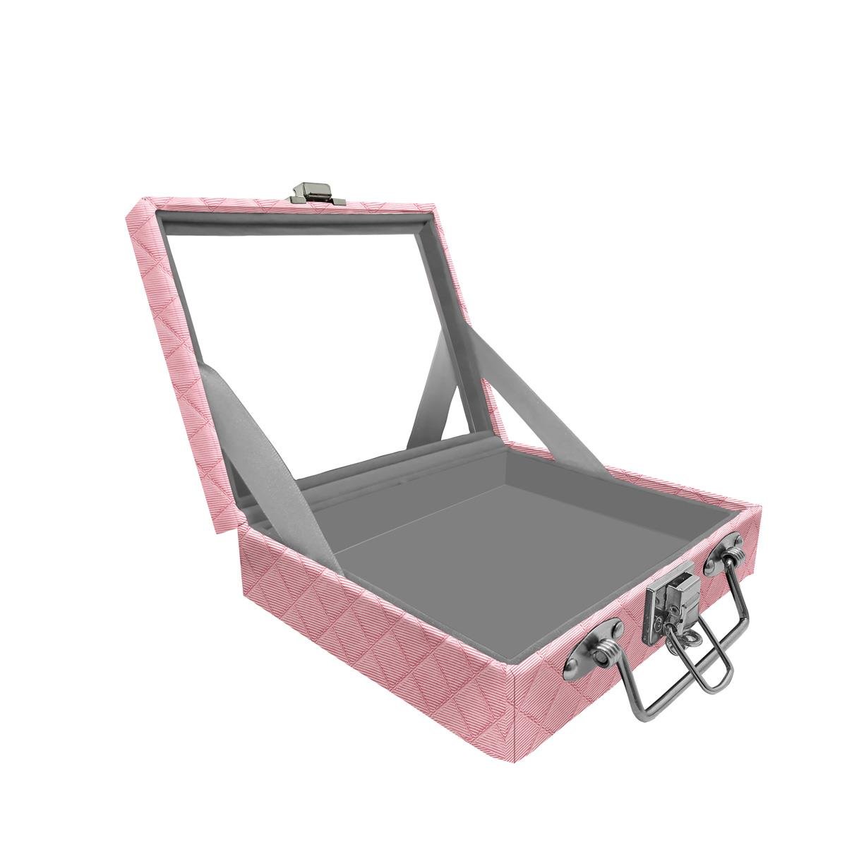 Maleta Mini Vazia Dijon Rosa Bebê Metalizado Com Espelho - Sob Encomenda