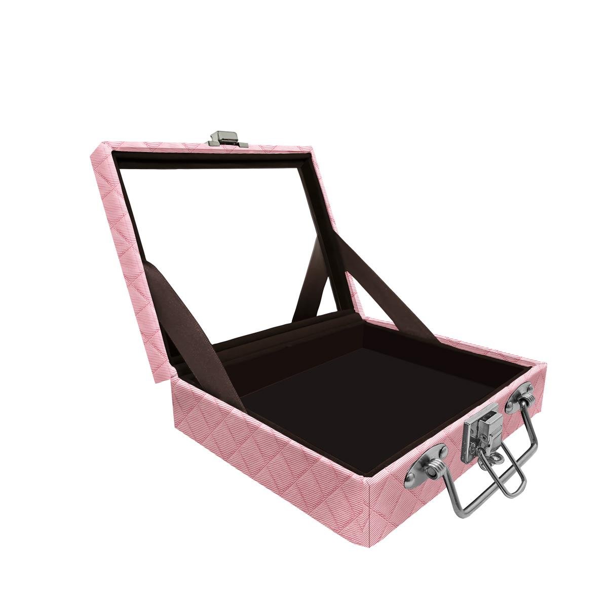 Maleta Mini Vazia Dijon Rosa Bebê Metalizado Com Espelho - Sob Encomenda