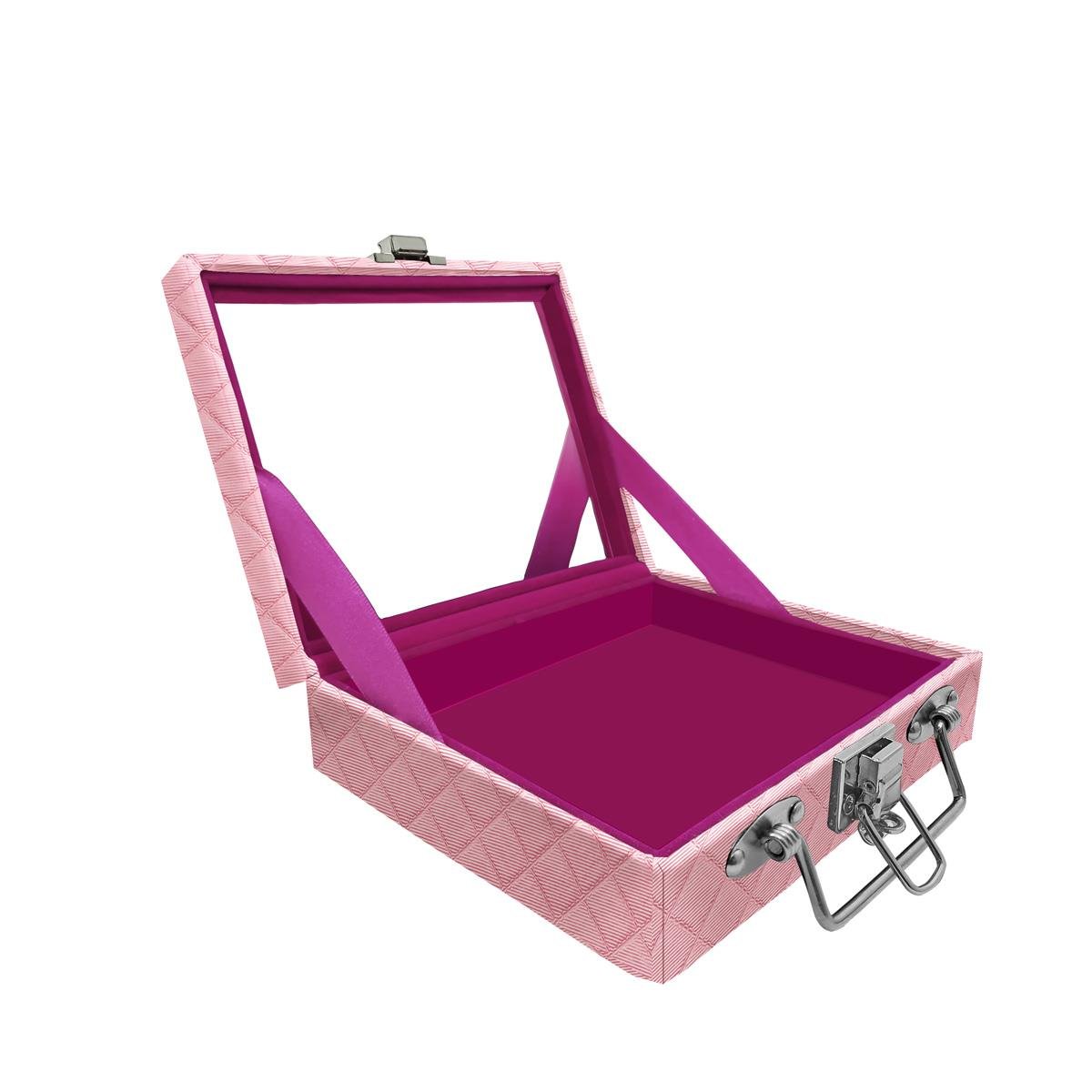 Maleta Mini Vazia Dijon Rosa Bebê Metalizado Com Espelho - Sob Encomenda