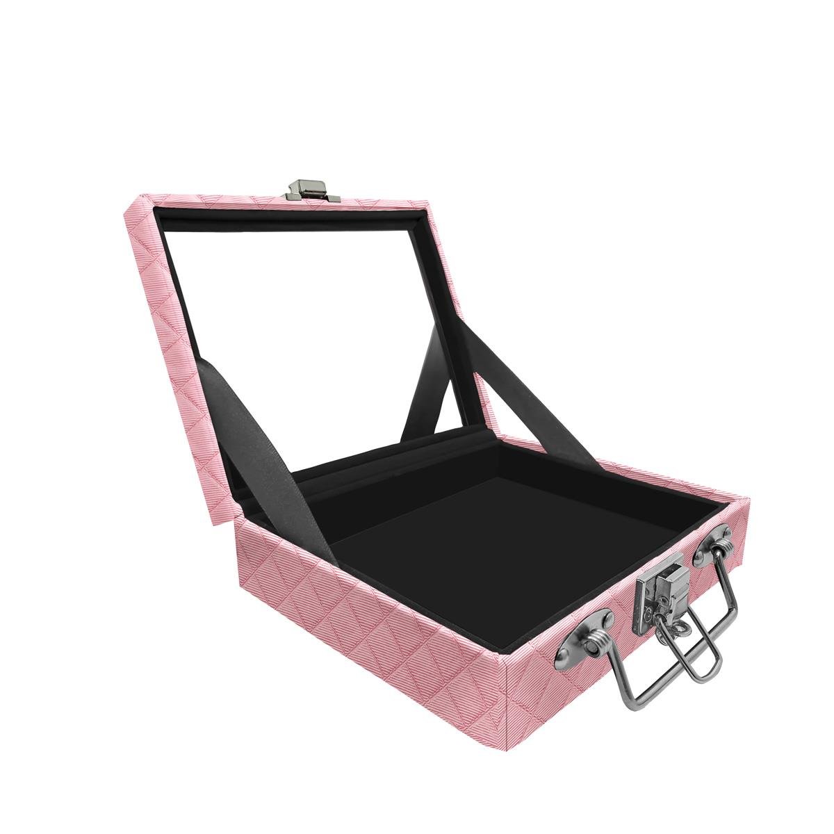 Maleta Mini Vazia Dijon Rosa Bebê Metalizado Com Espelho - Sob Encomenda