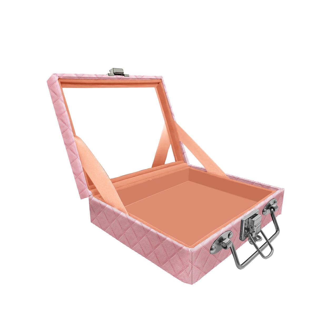 Maleta Mini Vazia Dijon Rosa Bebê Metalizado Com Espelho - Sob Encomenda