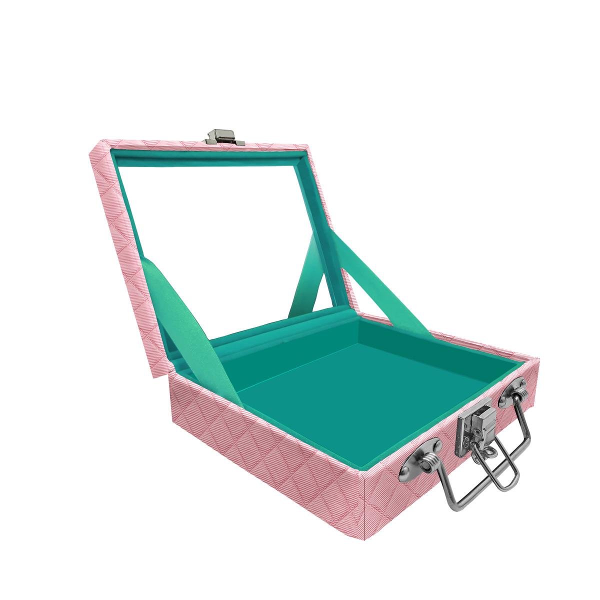 Maleta Mini Vazia Dijon Rosa Bebê Metalizado Com Espelho - Sob Encomenda