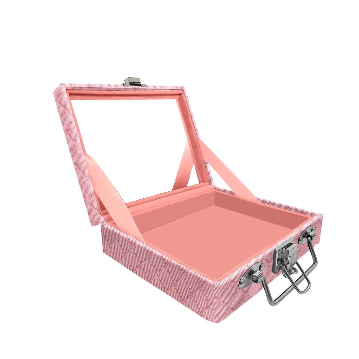 Maleta Mini Vazia Dijon Rosa Bebê Metalizado Com Espelho - Sob Encomenda