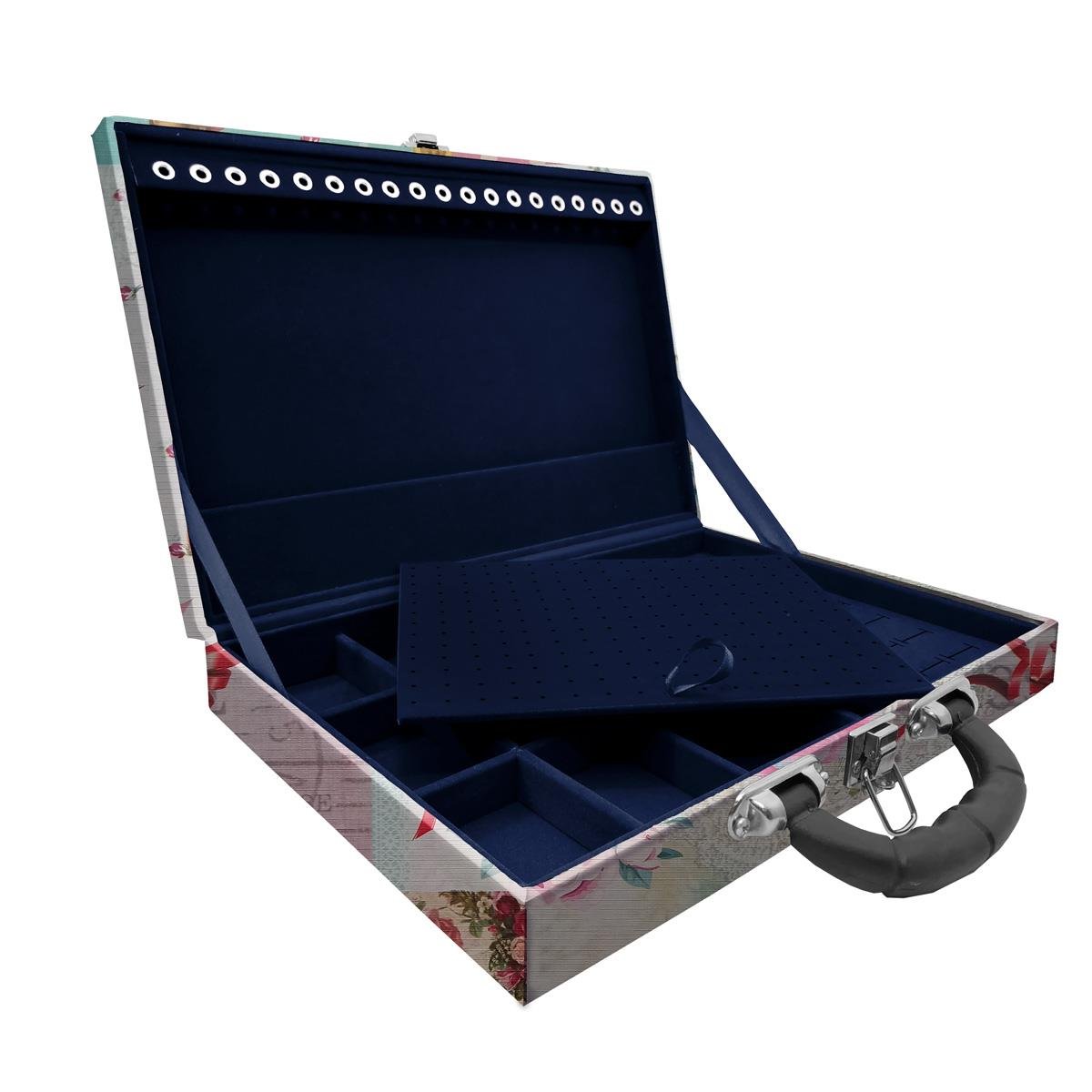 Estojo Maleta Porta Jóias Simples Grande Angel Com Alça Preta