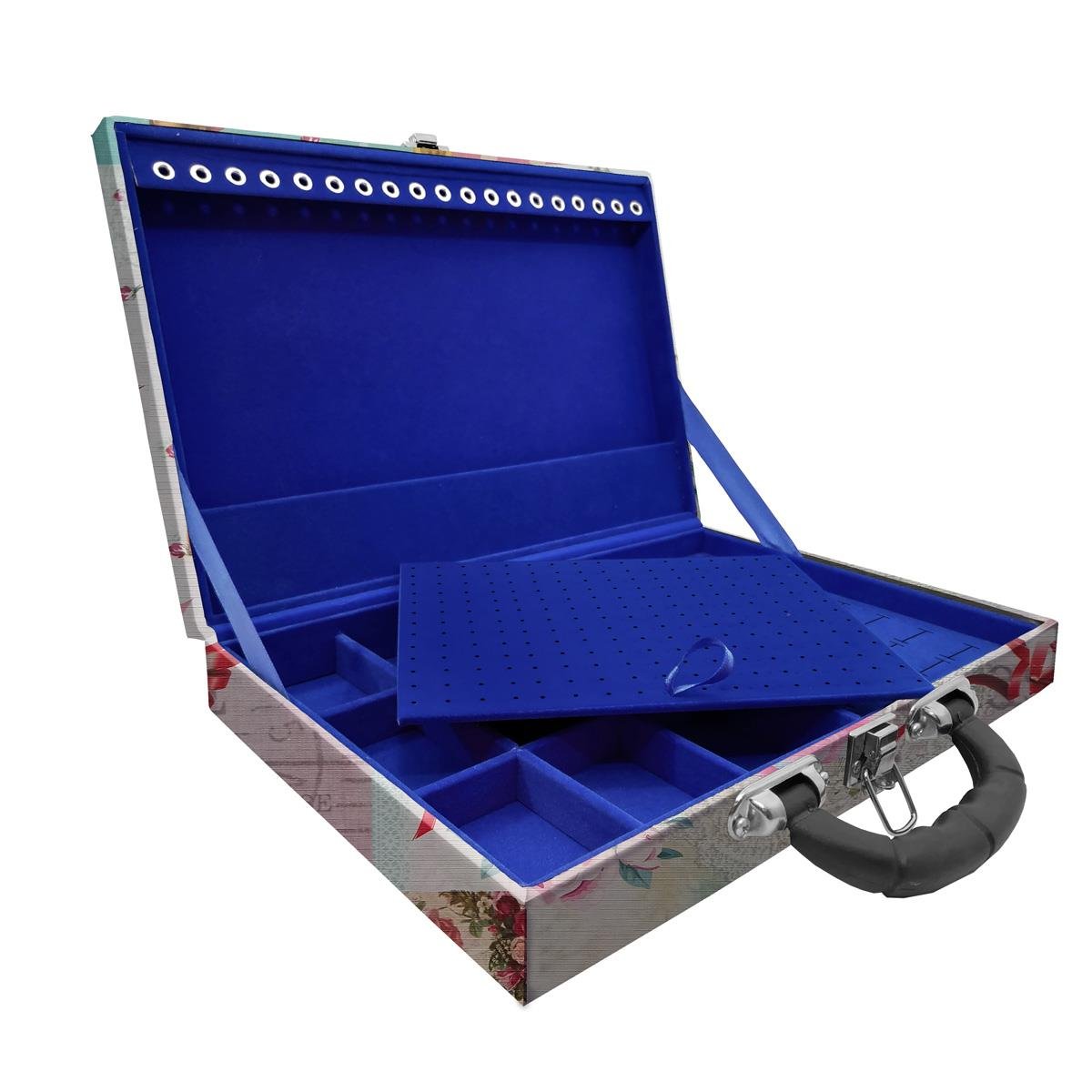 Estojo Maleta Porta Jóias Simples Grande Angel Com Alça Preta