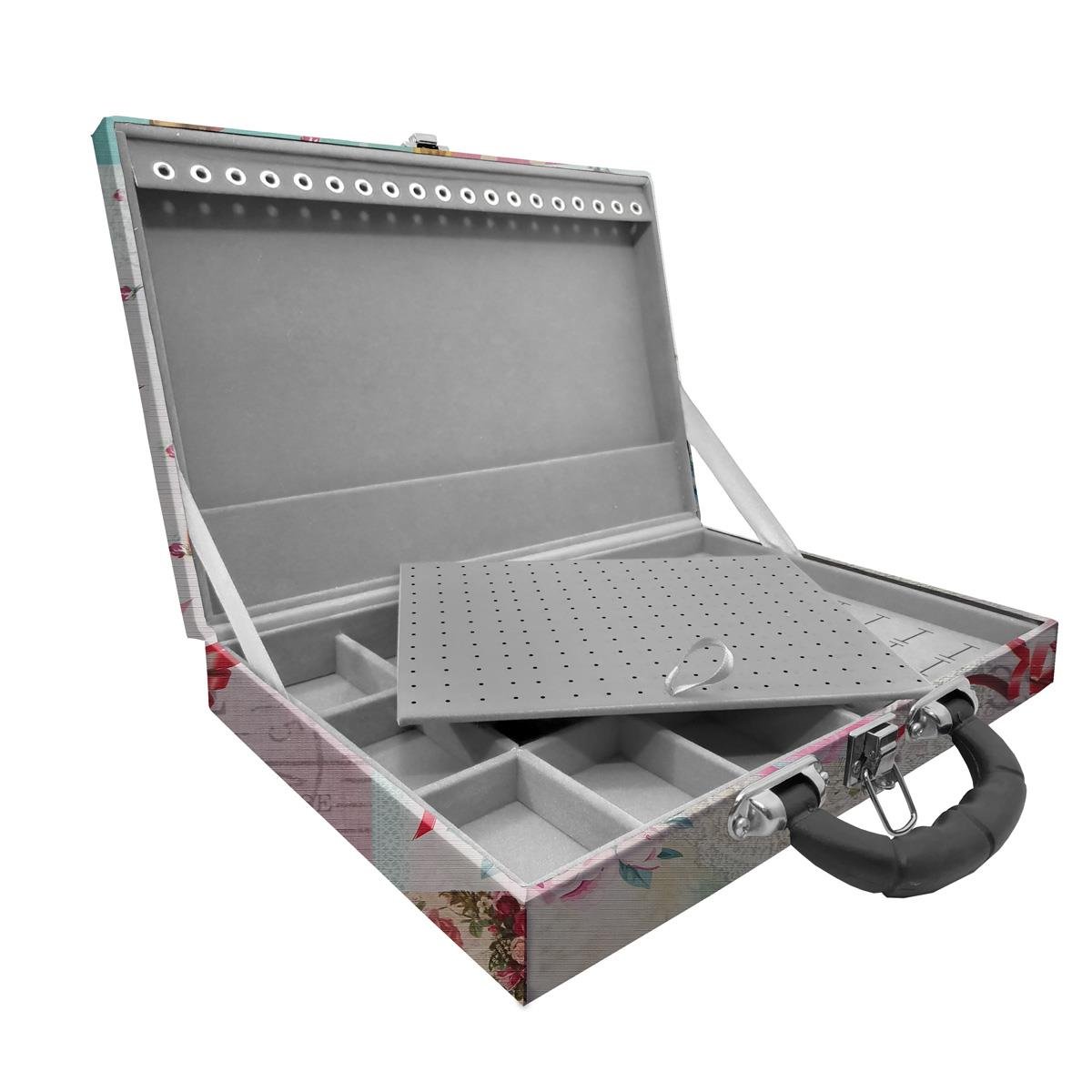 Estojo Maleta Porta Jóias Simples Grande Angel Com Alça Preta