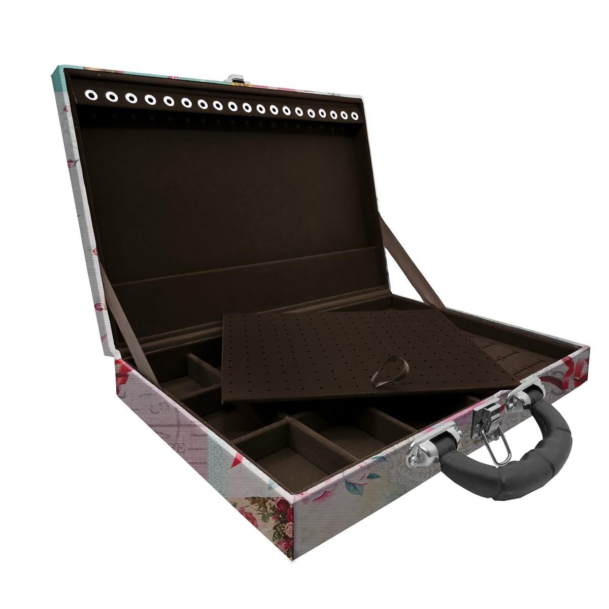 Estojo Maleta Porta Jóias Simples Grande Angel Com Alça Preta