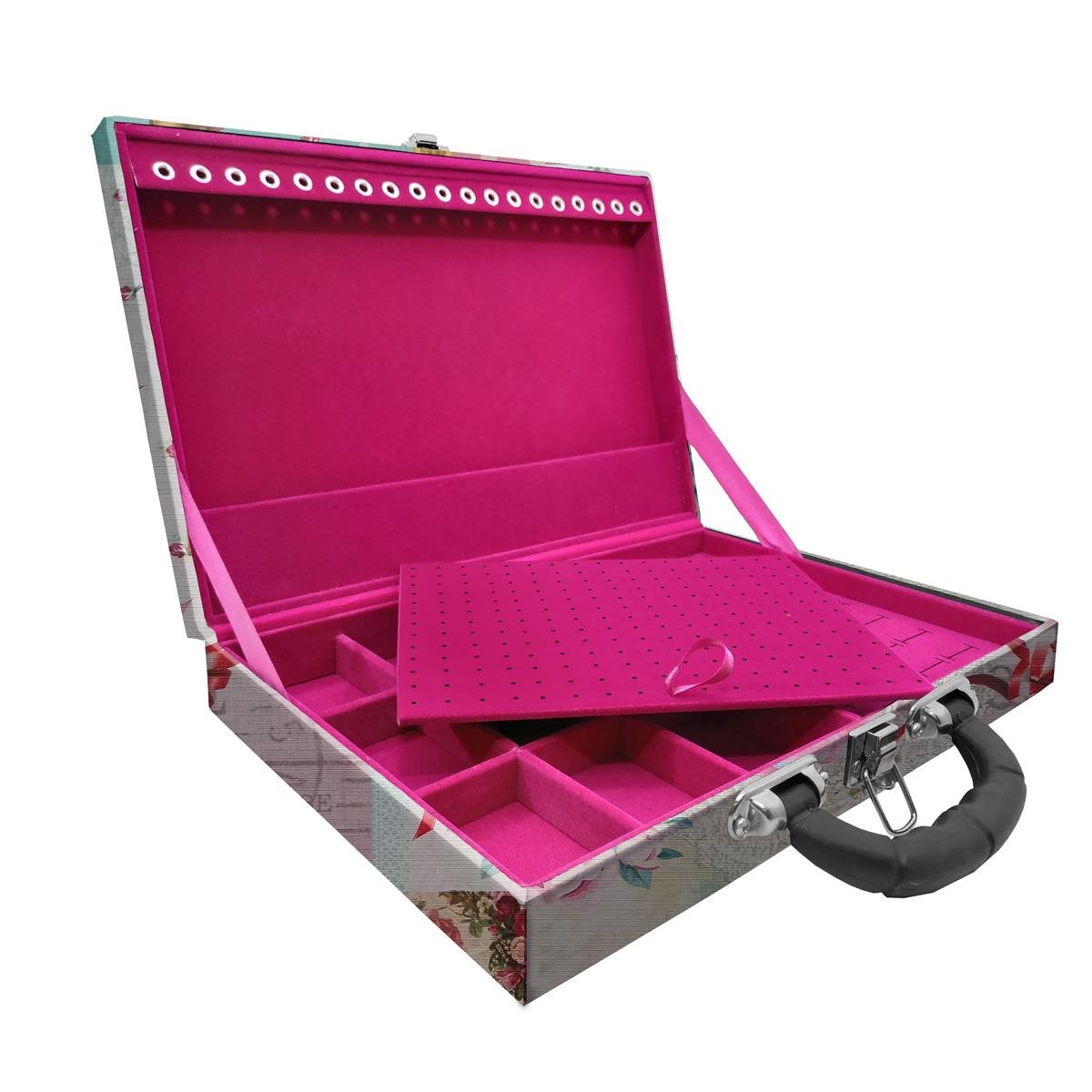 Estojo Maleta Porta Jóias Simples Grande Angel Com Alça Preta