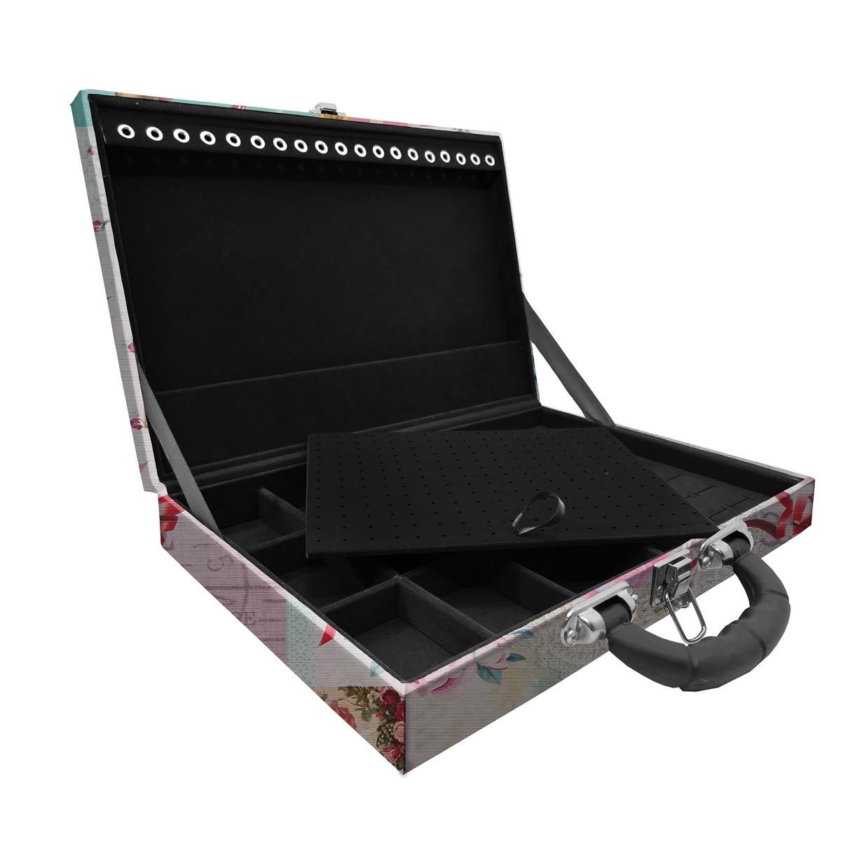 Estojo Maleta Porta Jóias Simples Grande Angel Com Alça Preta