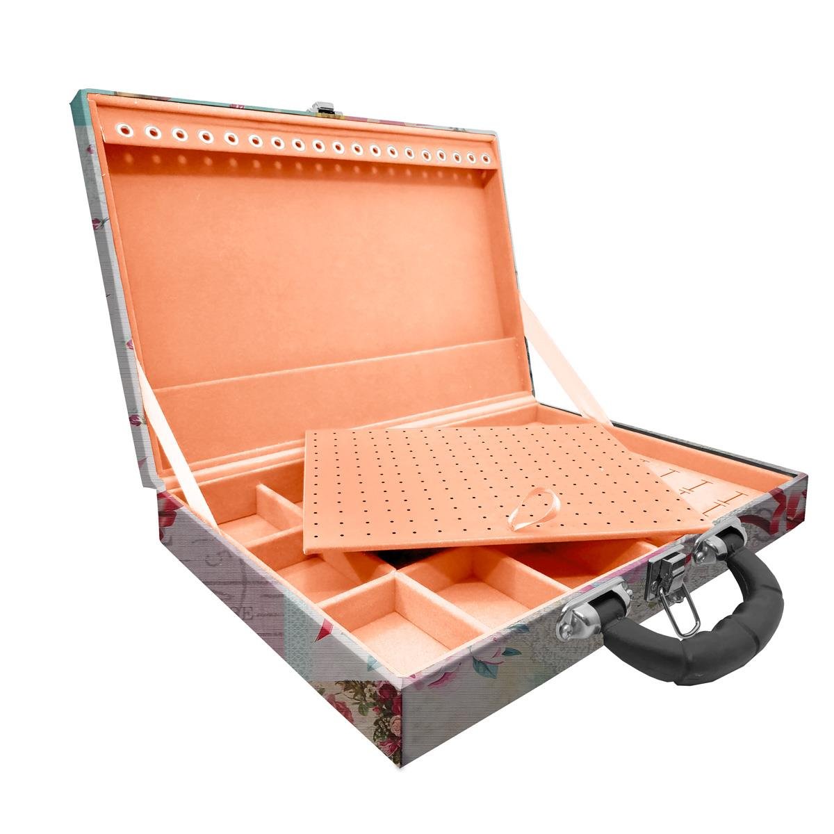 Estojo Maleta Porta Jóias Simples Grande Angel Com Alça Preta