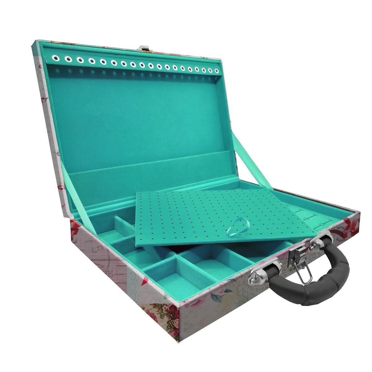 Estojo Maleta Porta Jóias Simples Grande Angel Com Alça Preta