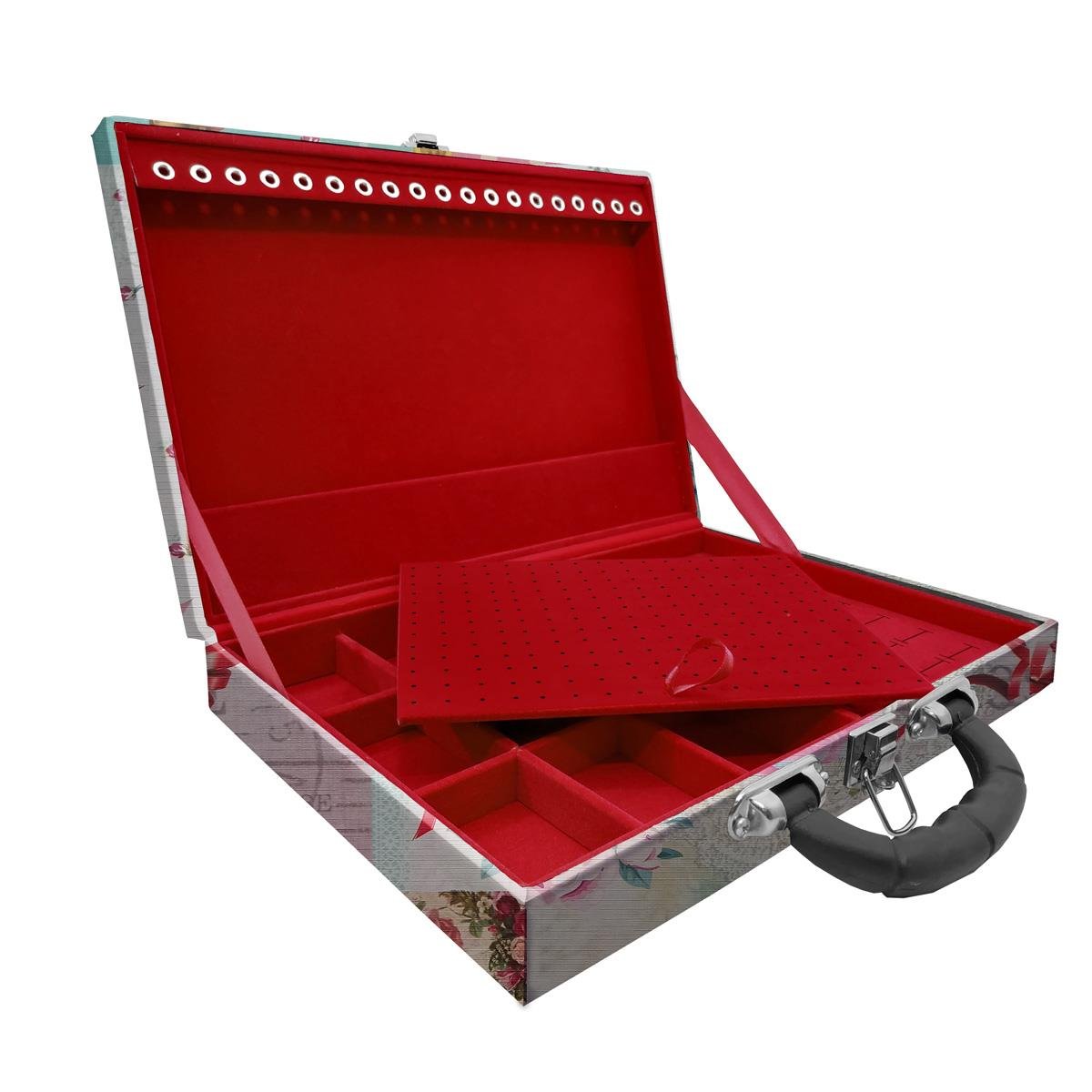 Estojo Maleta Porta Jóias Simples Grande Angel Com Alça Preta