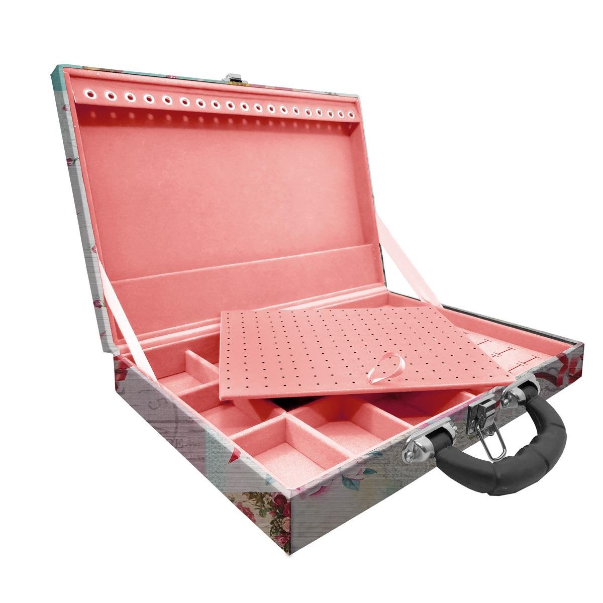 Estojo Maleta Porta Jóias Simples Grande Angel Com Alça Preta