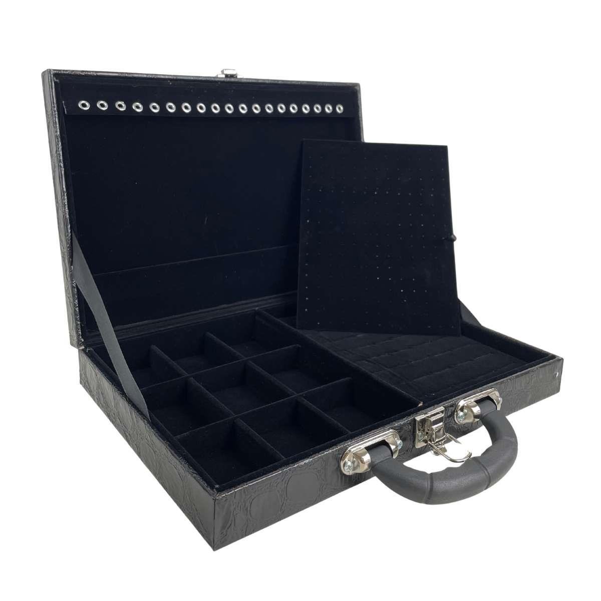 Estojo Maleta Porta Jóias Simples Grande Athenas Com Alça Preta