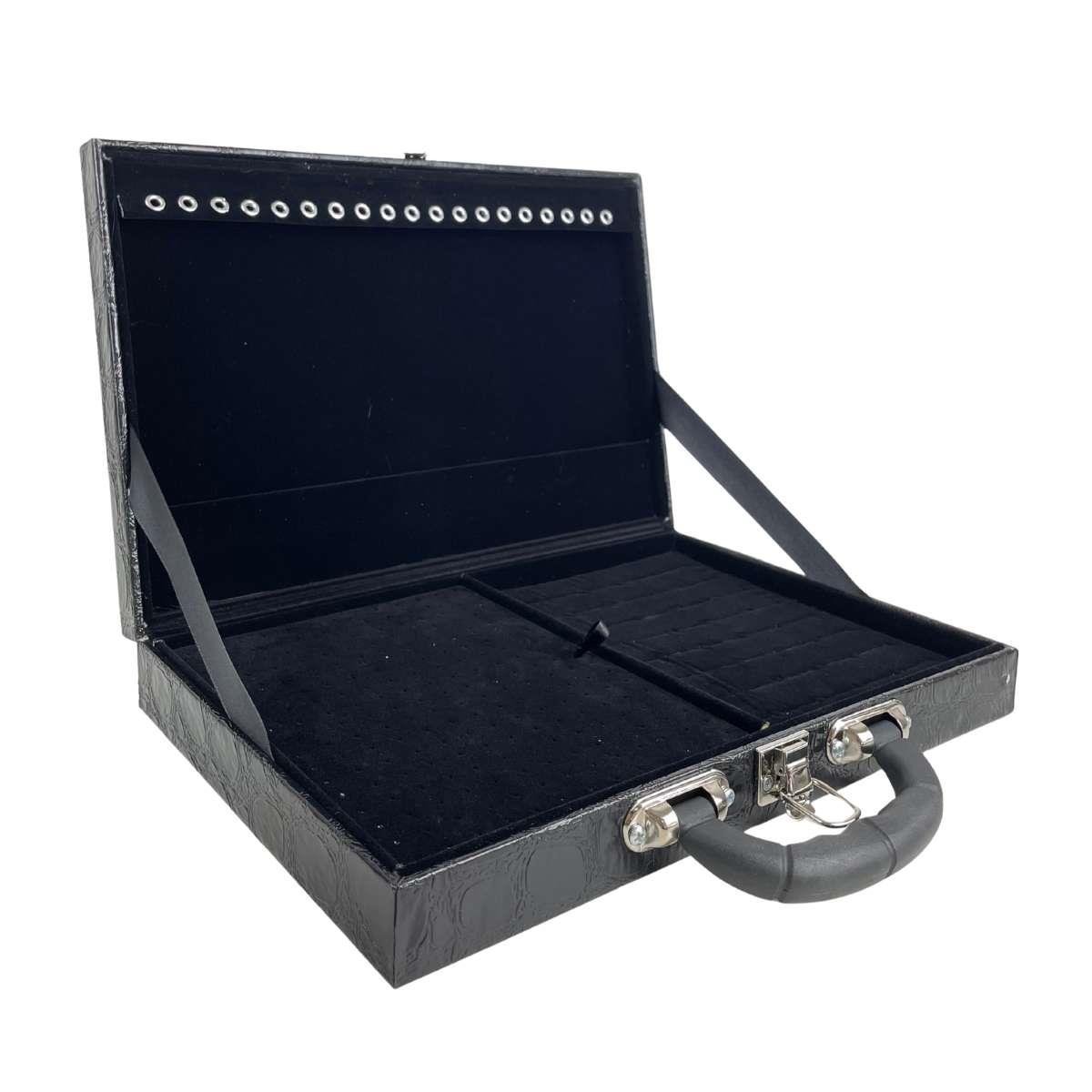 Estojo Maleta Porta Jóias Simples Grande Athenas Com Alça Preta