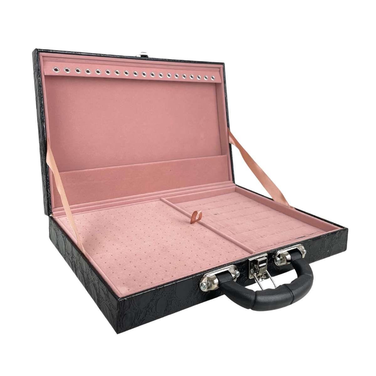 Estojo Maleta Porta Jóias Simples Grande Athenas Com Alça Preta