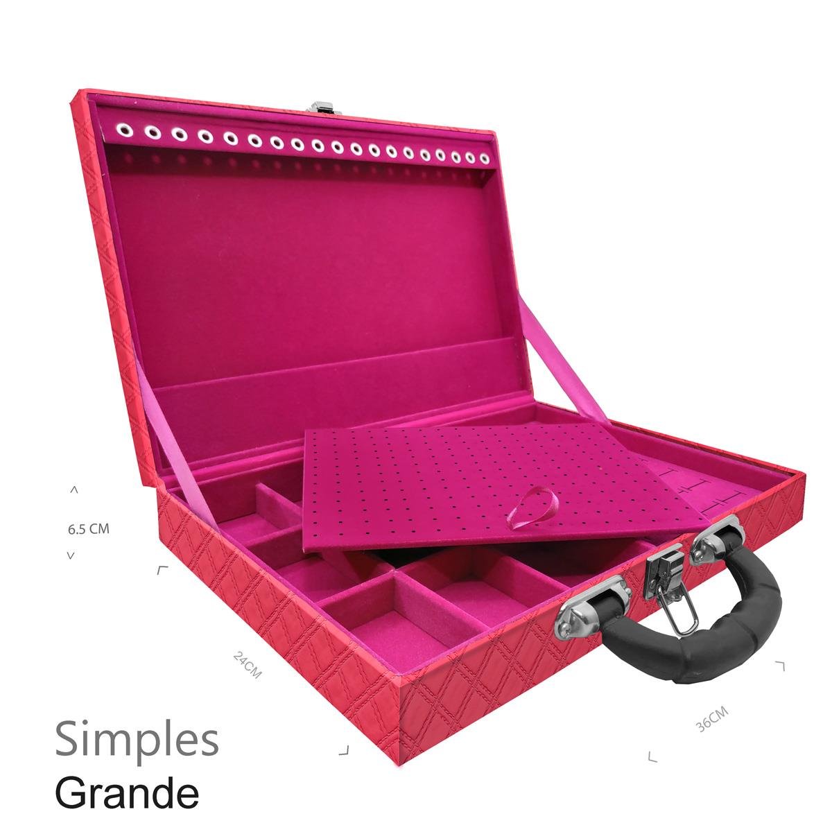 Maleta Simples Grande Channel Pink Com Alça Preta