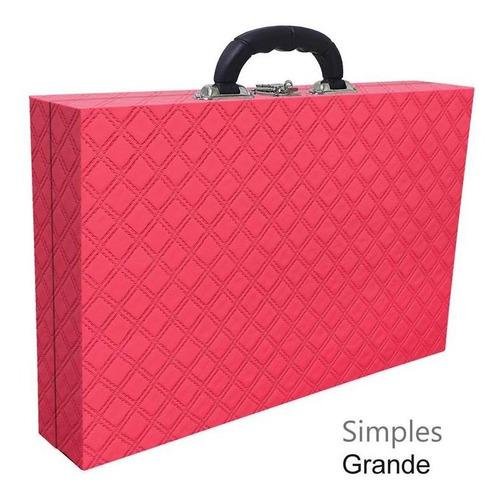 Maleta Simples Grande Channel Pink Com Alça Preta