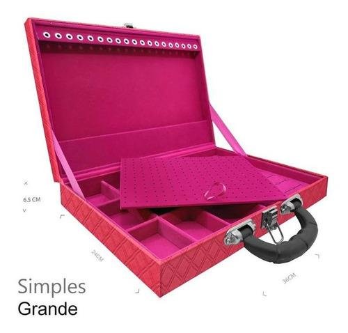 Maleta Simples Grande Channel Pink Com Alça Preta