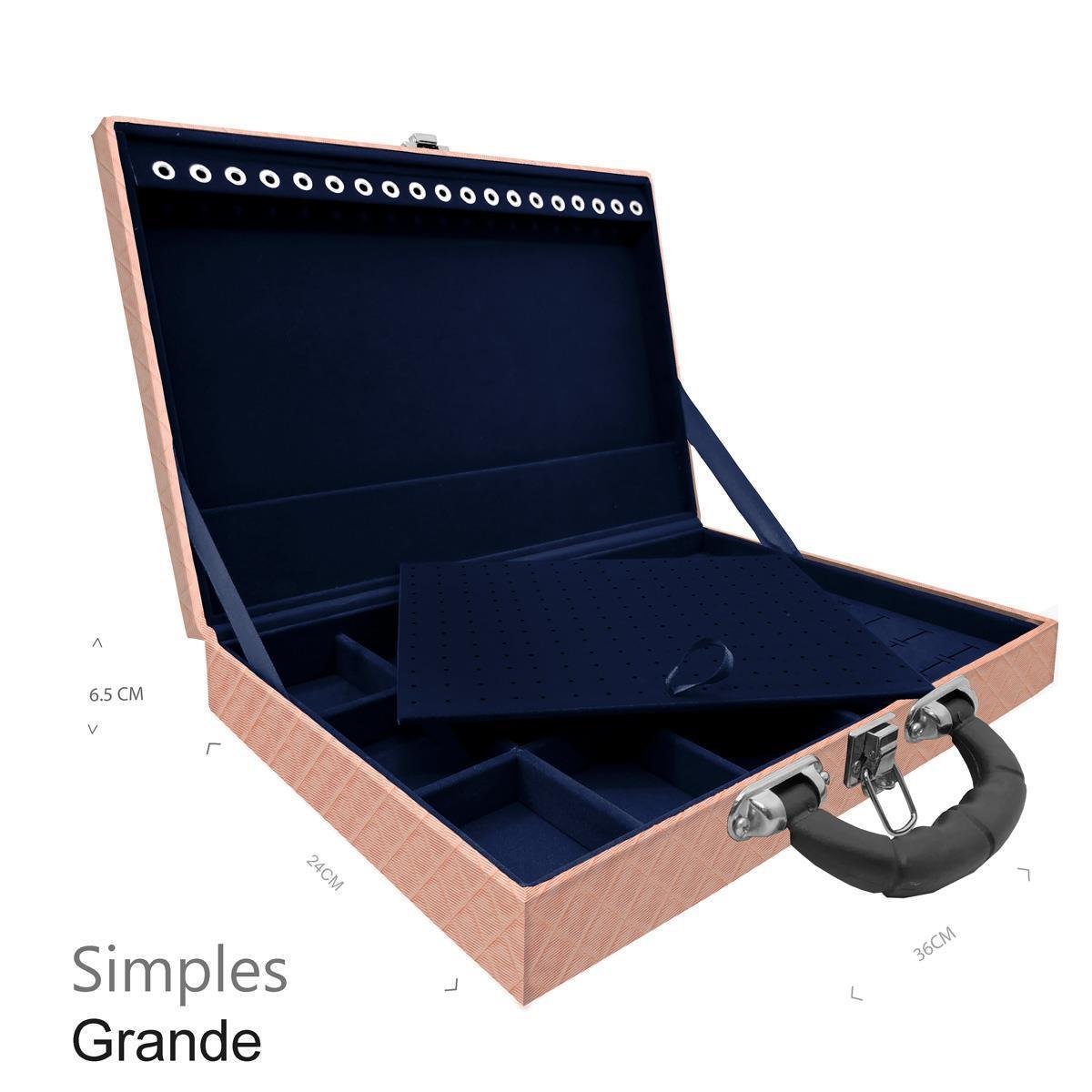 Estojo Maleta Porta Jóias Simples Grande Dijon Cobre Metalizado Com Alça Preta