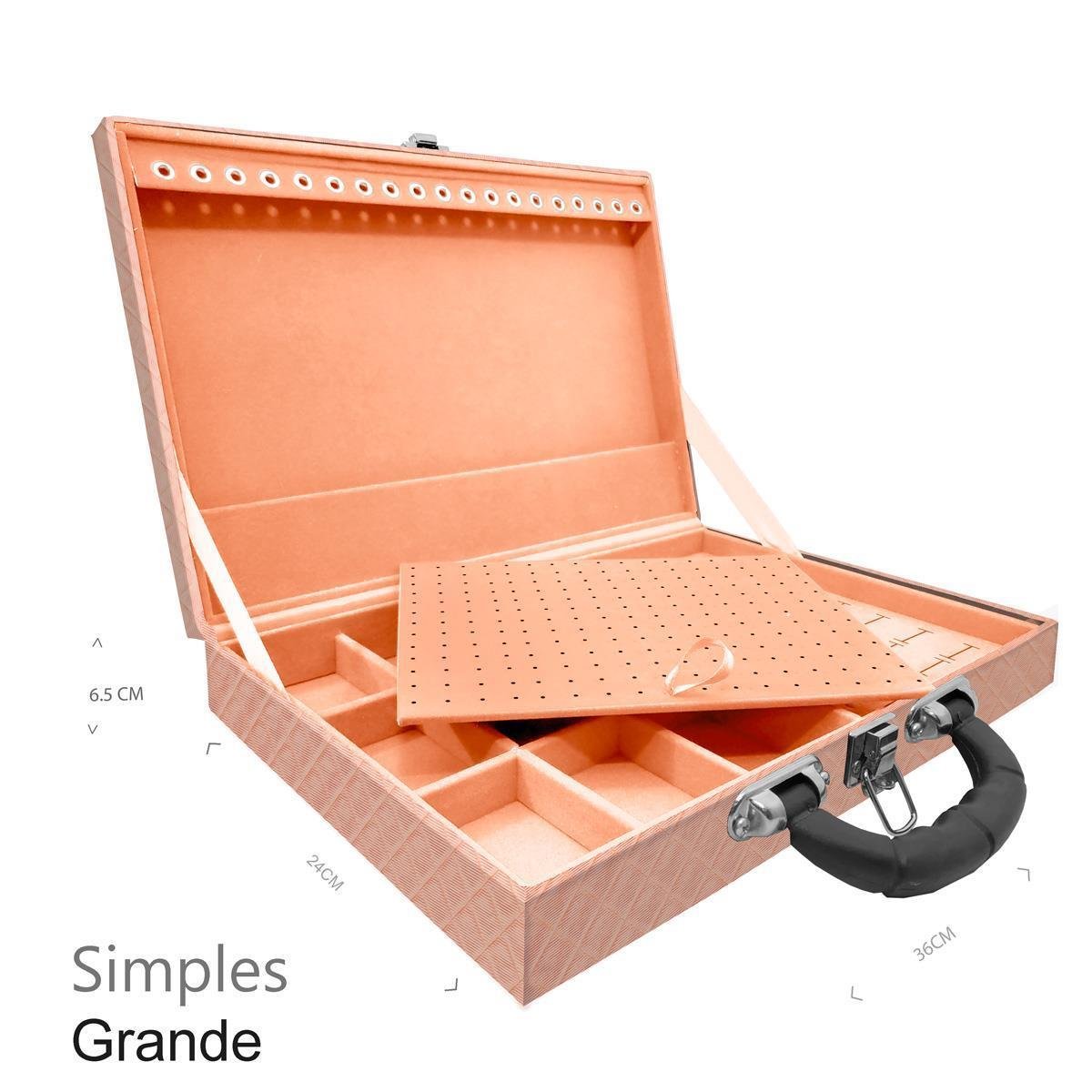 Estojo Maleta Porta Jóias Simples Grande Dijon Cobre Metalizado Com Alça Preta