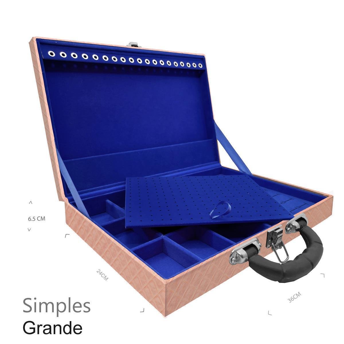 Estojo Maleta Porta Jóias Simples Grande Dijon Cobre Metalizado Com Alça Preta