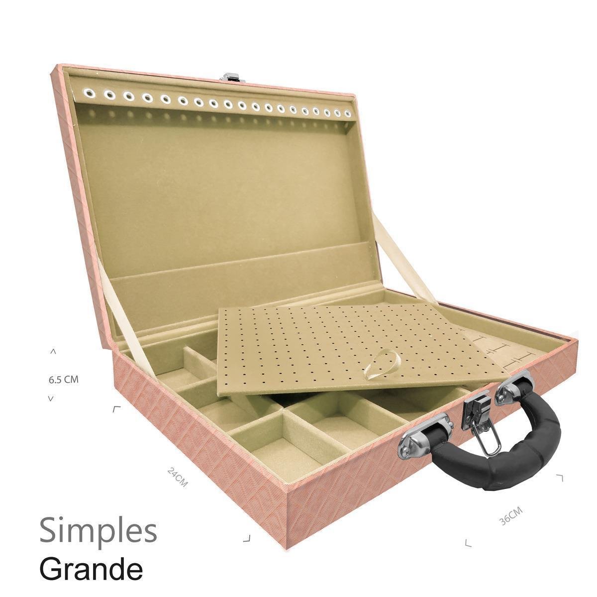 Estojo Maleta Porta Jóias Simples Grande Dijon Cobre Metalizado Com Alça Preta