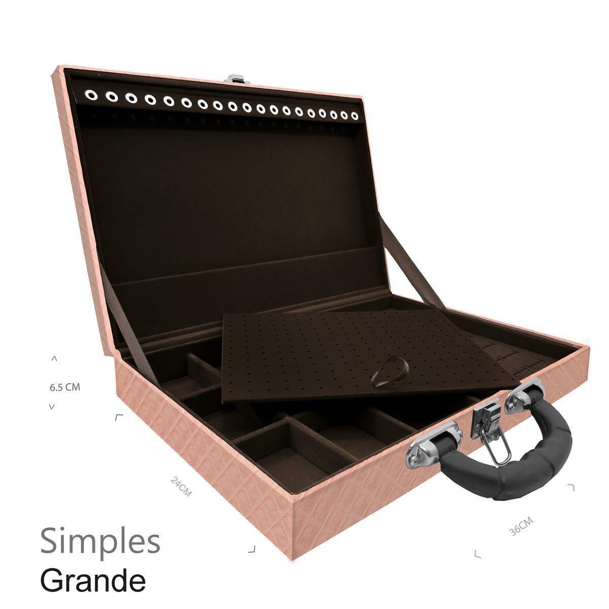 Estojo Maleta Porta Jóias Simples Grande Dijon Cobre Metalizado Com Alça Preta