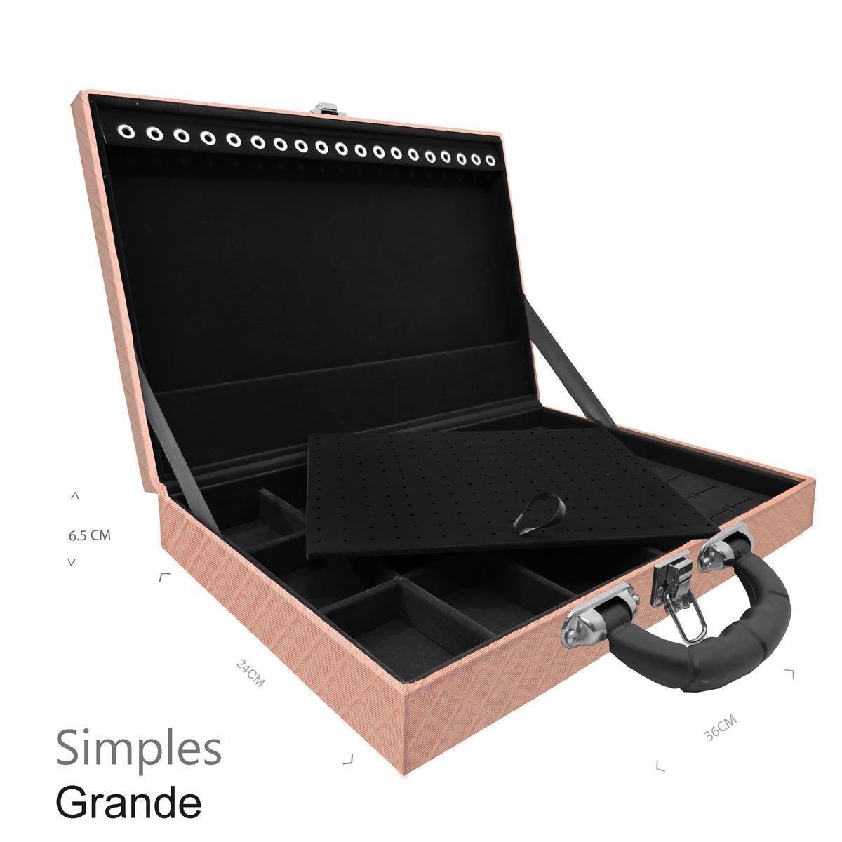 Estojo Maleta Porta Jóias Simples Grande Dijon Cobre Metalizado Com Alça Preta