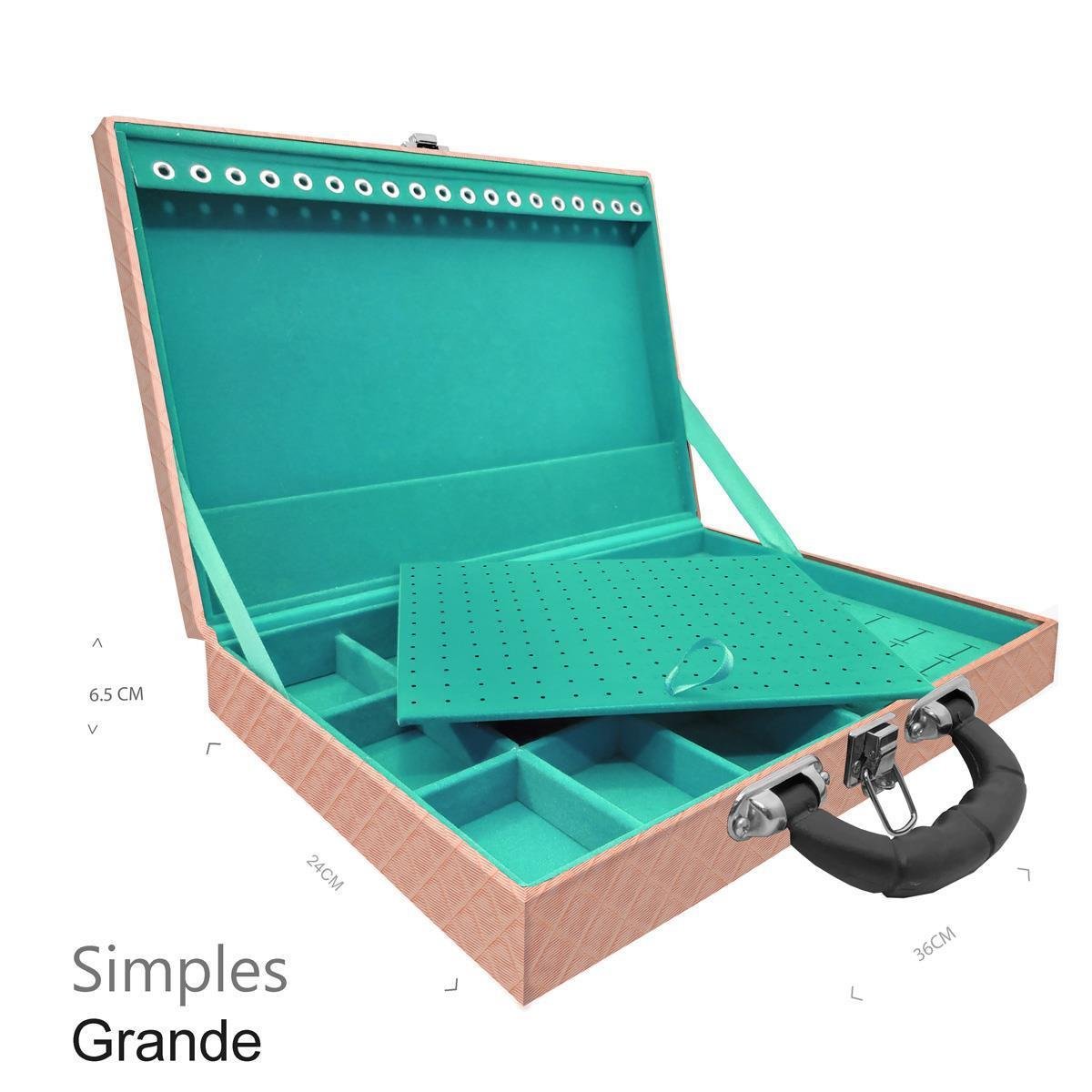 Estojo Maleta Porta Jóias Simples Grande Dijon Cobre Metalizado Com Alça Preta