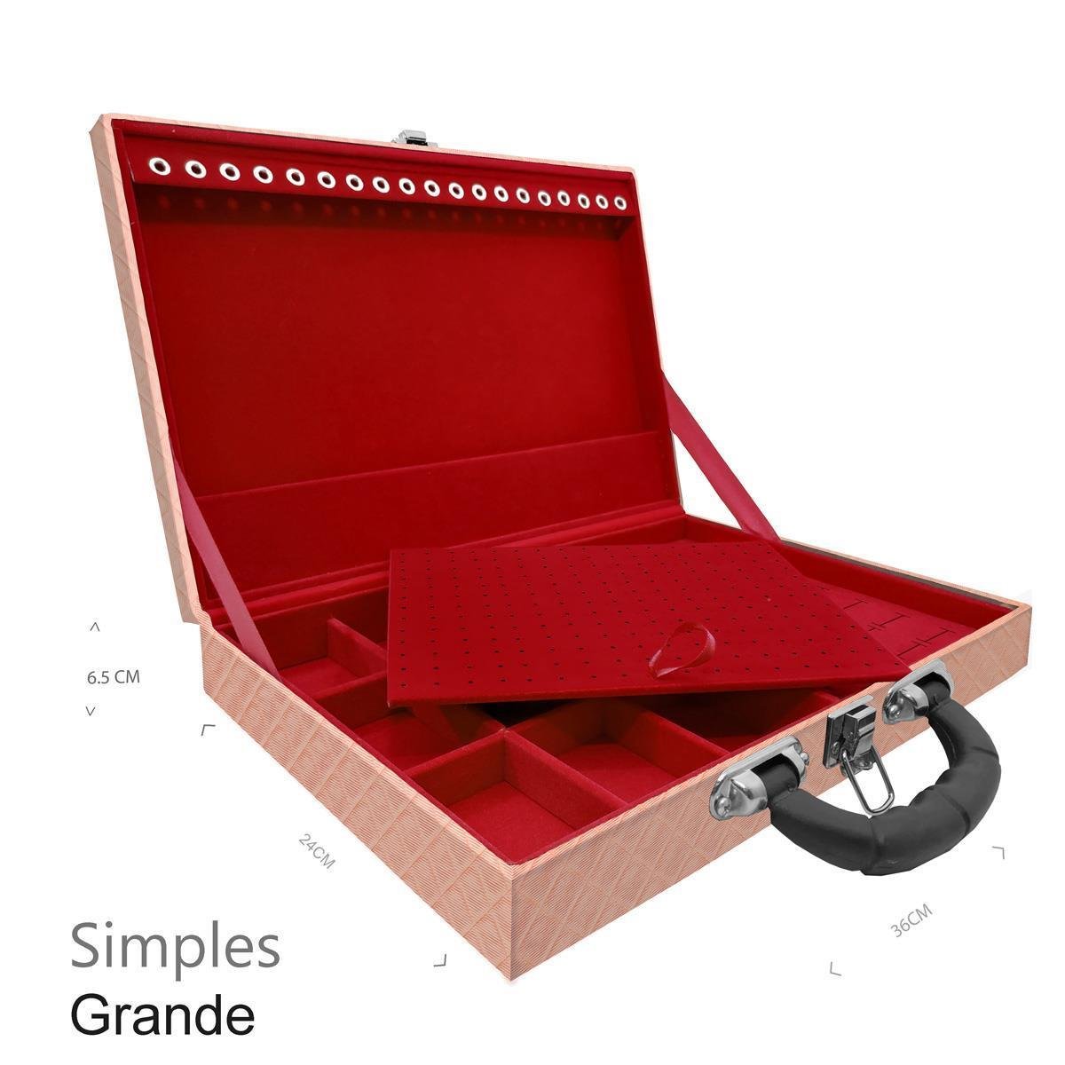 Estojo Maleta Porta Jóias Simples Grande Dijon Cobre Metalizado Com Alça Preta