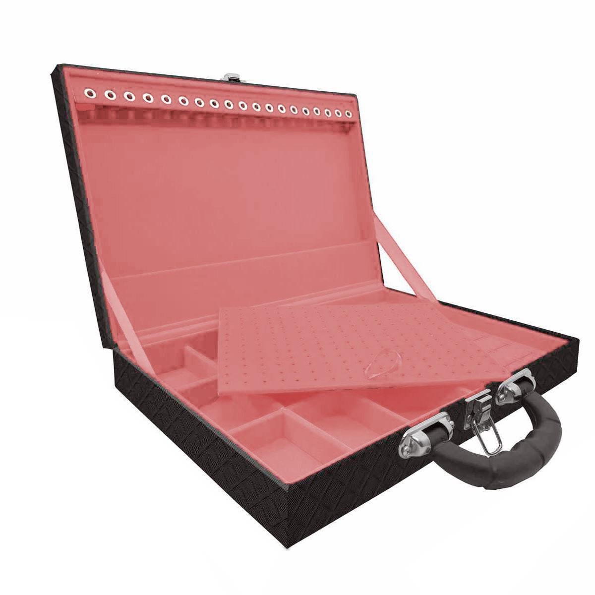 Estojo Maleta Porta Jóias Simples Grande Dijon Preto Com Alça Preta