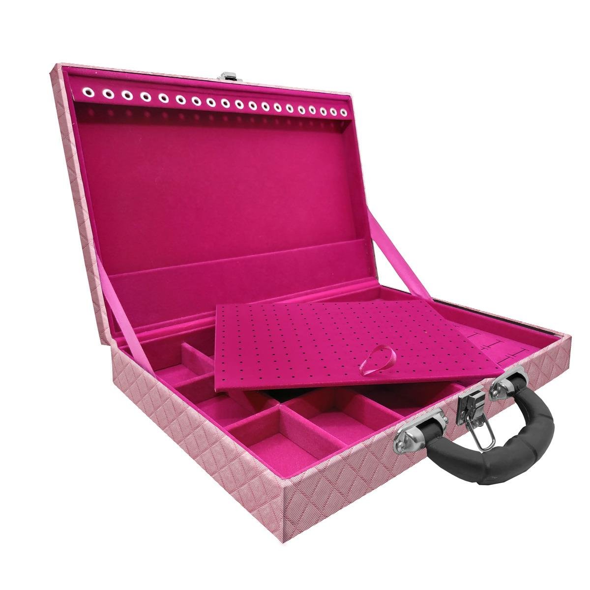 Maleta Simples Grande Dijon Rosa Bebê Metalizado Com Alça Preta - Sob Encomenda