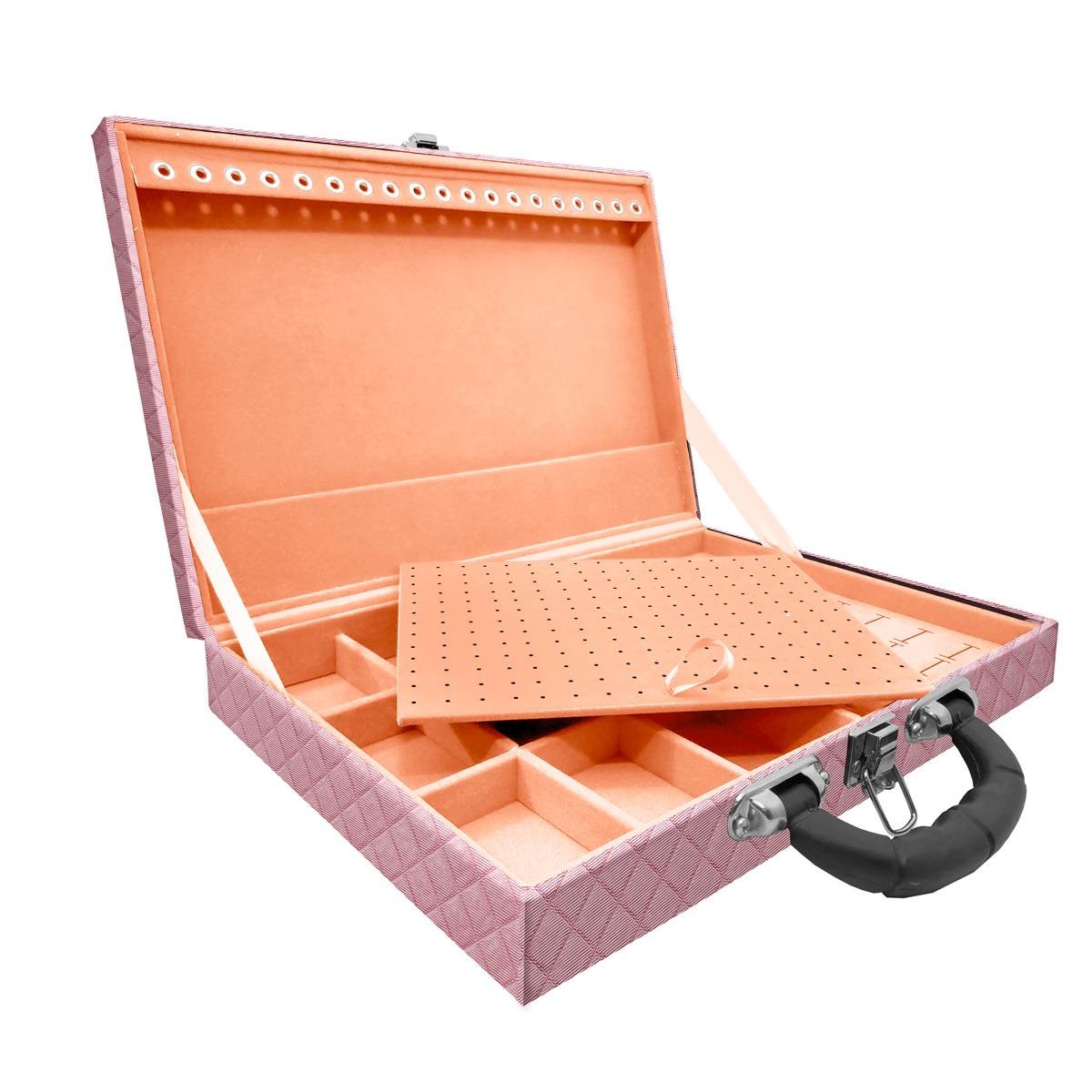Maleta Simples Grande Dijon Rosa Bebê Metalizado Com Alça Preta - Sob Encomenda