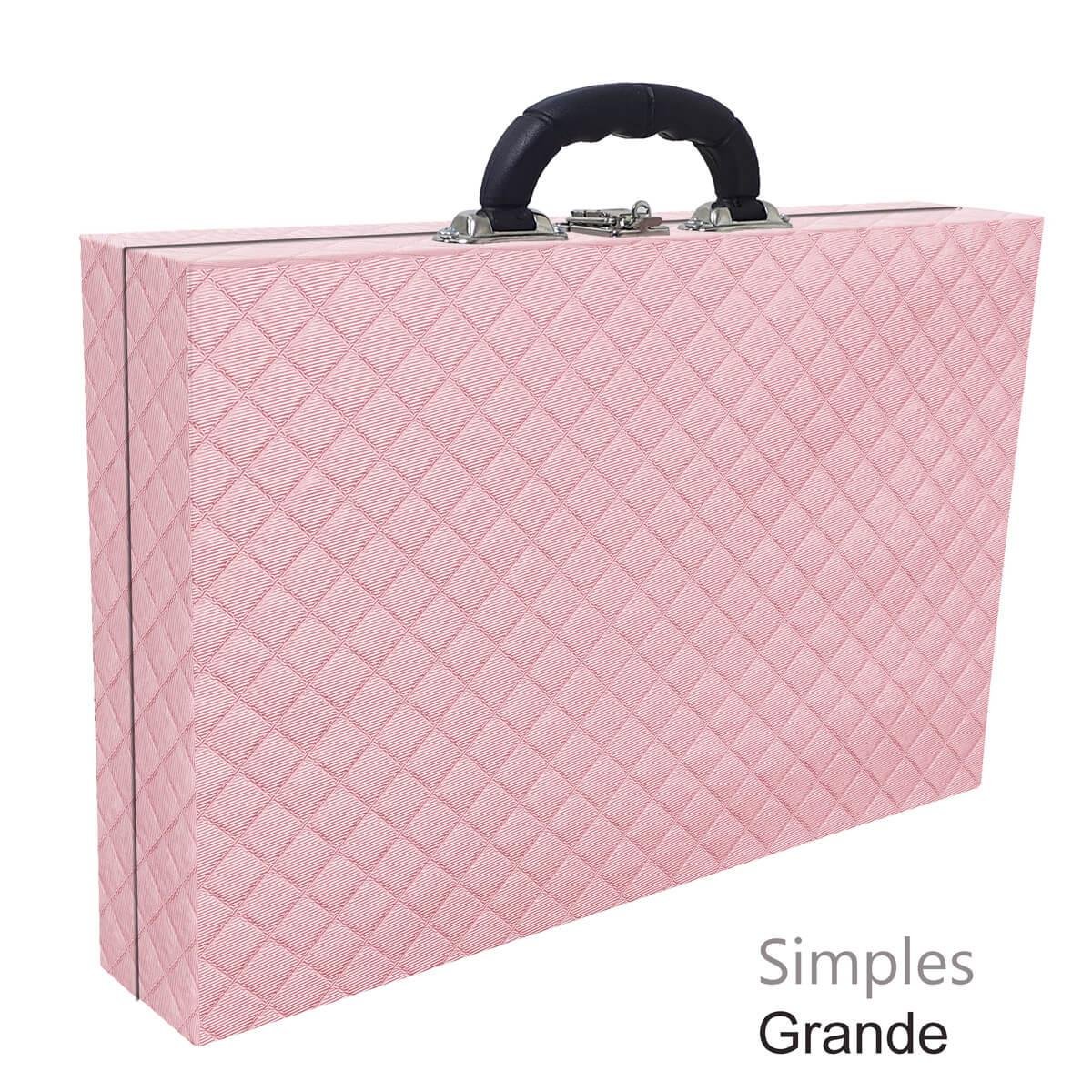 Maleta Simples Grande Dijon Rosa Bebê Metalizado Com Alça Preta - Sob Encomenda
