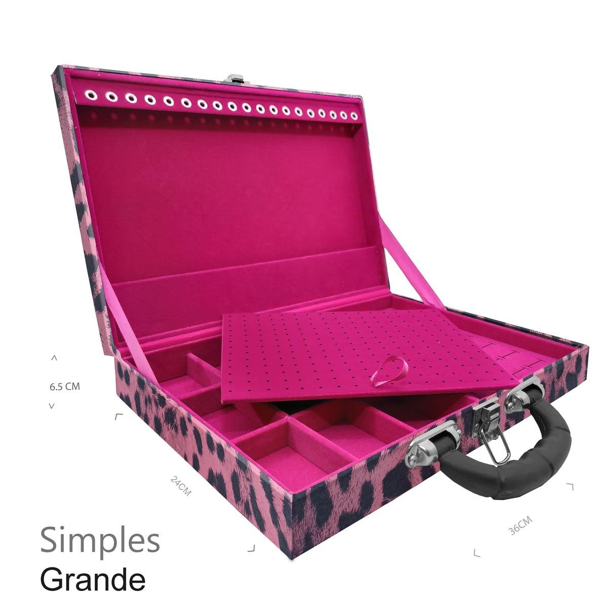 Maleta Simples Grande Hiena Rosa Com Alça Preta - Sob Encomenda