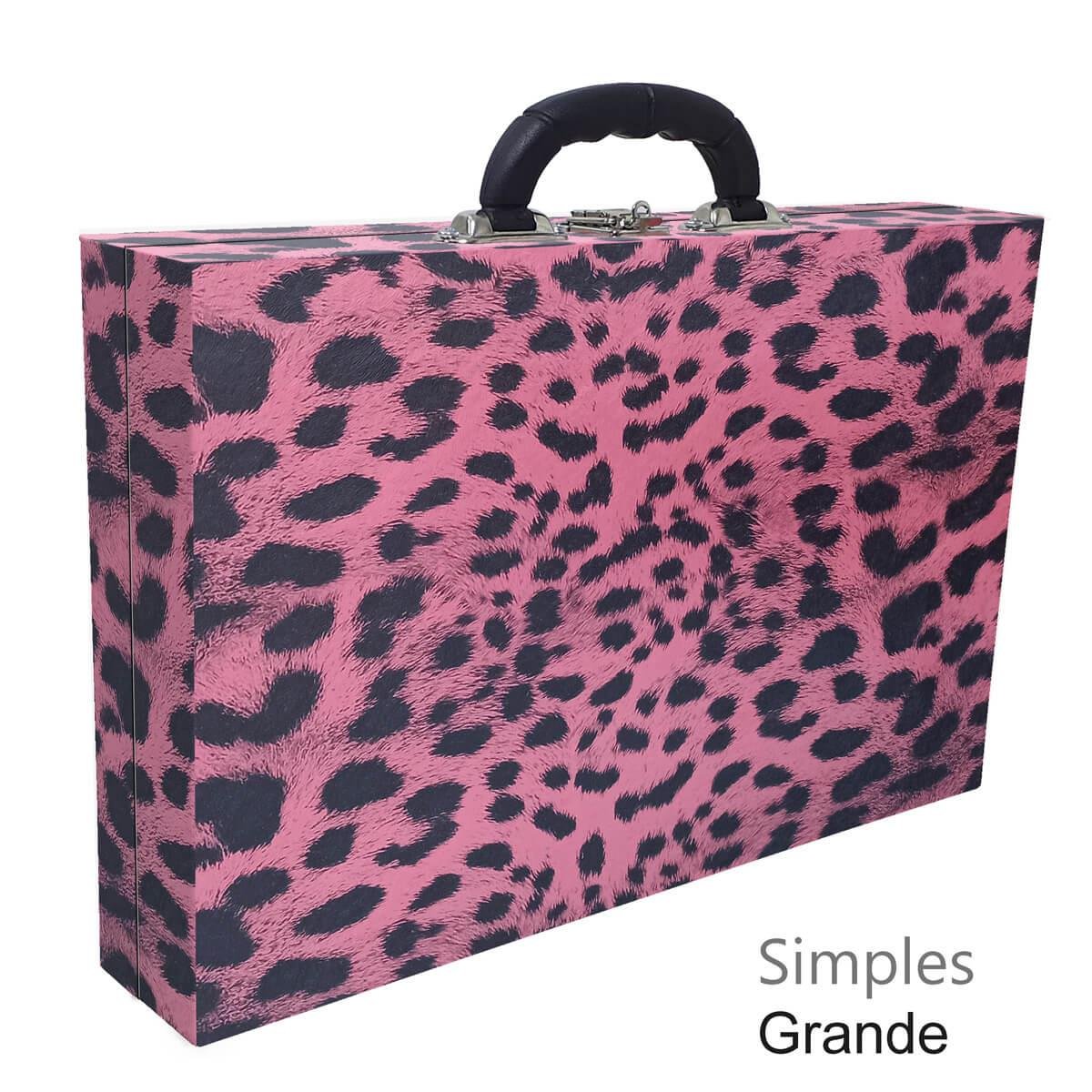 Maleta Simples Grande Hiena Rosa Com Alça Preta - Sob Encomenda